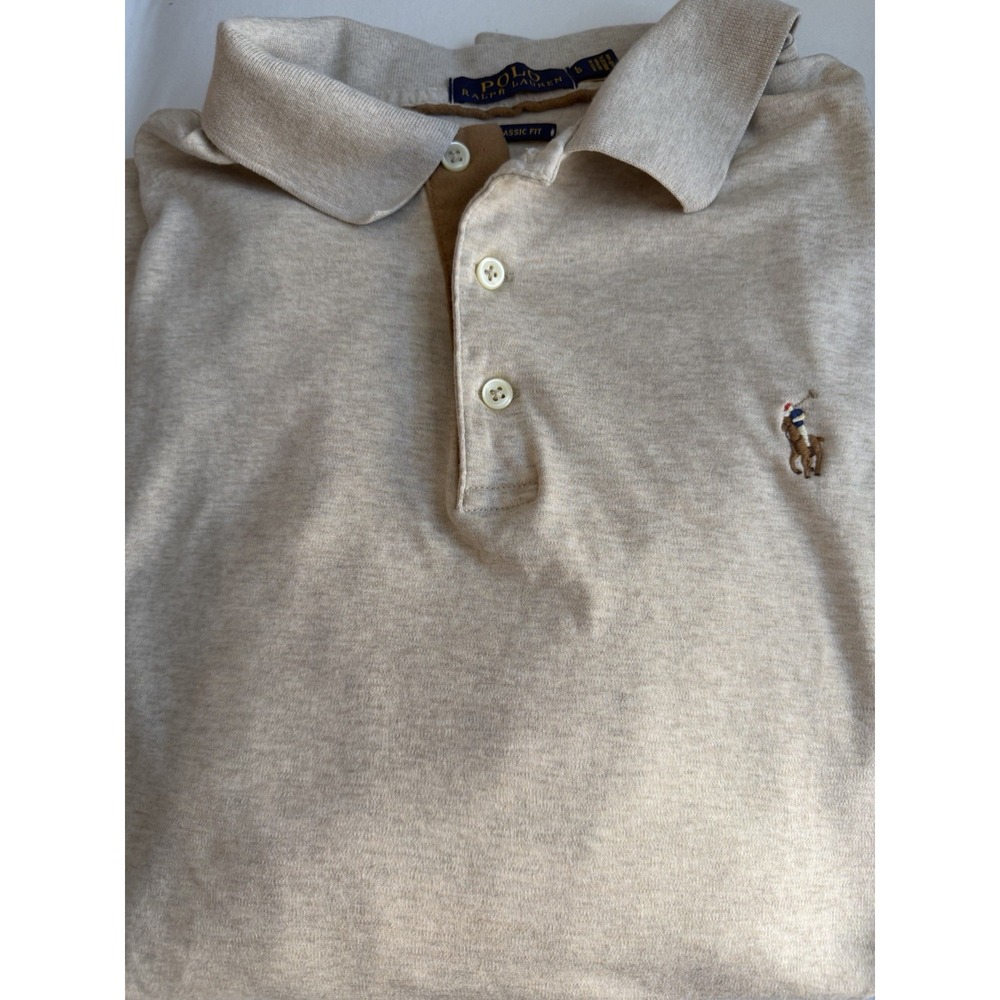 Polo Ralph Lauren Men's L Gray Classic Fit Cotton Polo Long Sleeve Shirt